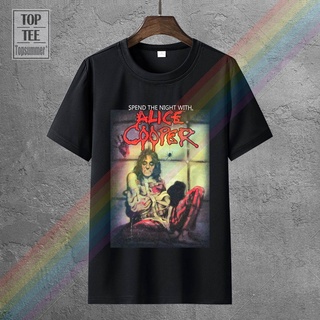 เสื้อยืดคอกลมเสื้อยืด ผ้าฝ้าย 100% พิมพ์ลาย Alice Cooper WeRe All Crazy สีดําS-5XL