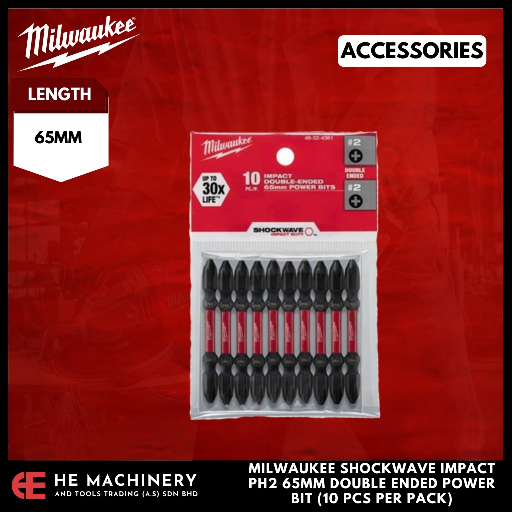 Milwaukee Shockwave Impact PH2 ดอกสว่านปลายคู่ 65 มม. (10 ชิ้นต่อแพ็ค)