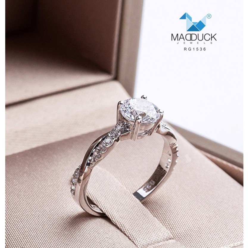 Madduckjewels แหวนเงินแท้ 925 CZ / โมอิส (Moissanite) / เพชร Lab Grown ชุบโรเดียม แหวนแต่งงาน แหวนหมั้น RG1536