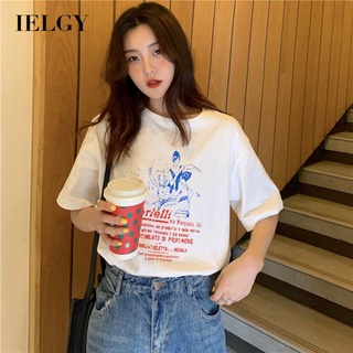 IELGY เสื้อแขนสั้น ทรงหลวม เข้ากับทุกการแต่งกาย สําหรับผู้หญิง