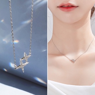 Ins สร้อยคอโซ่เงิน S925 จี้รูปดาวสี่แฉก ประดับเพชร เพทาย สไตล์เกาหลี เรียบง่าย กันแพ้ สําหรับผู้หญิง