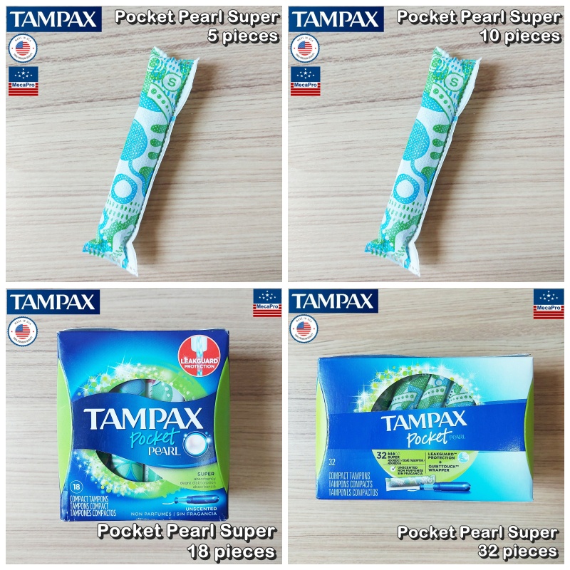 Tampax® Pocket Pearl Super Plastic Tampons 5, 10, 18, 32 Count ผ้าอนามัยแบบสอด ขนาดเล็ก เหมาะกับวันมามาก Compact Size