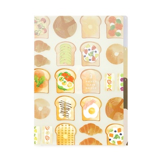 MIDORI 3 Pockets Clear Folder &lt;A4&gt; Toast (D35355006) / แฟ้ม 3 ช่อง ขนาด A4 ลายขนมปังปิ้ง แบรนด์ MIDORI จากประเทศญี่ปุ่น