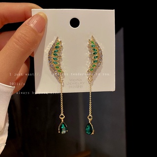 925 Silver Needle Diamond Wing Stud Earrings Retro Emerald Drop Earrings Womens Long Tassel Earrings for girls for wome