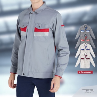 เสื้อช็อป เสื้อช็อปช่าง  เสื้อแจ็คเก็ต ติดซิป แขนยาว (สีเทาเข้ม-แดง) TFB Workwear