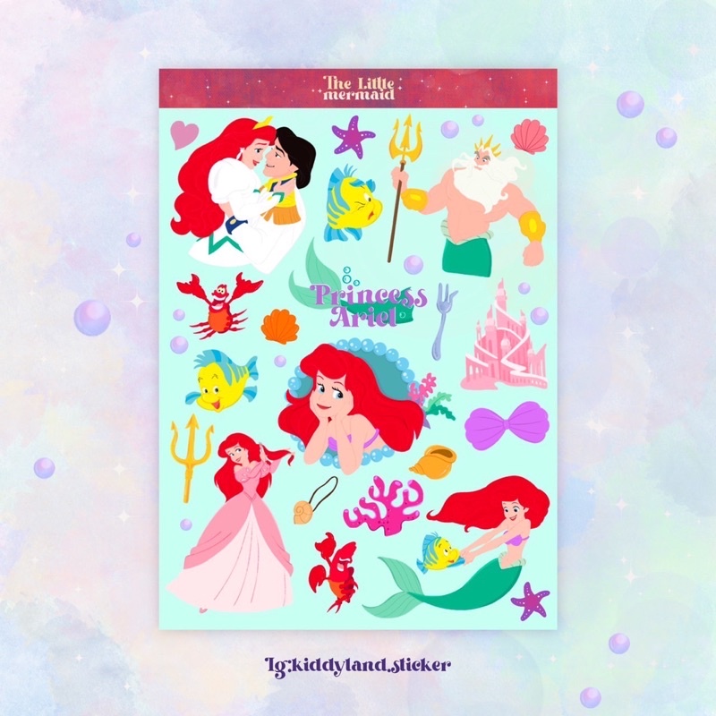 สติ๊กเกอร์ลายเจ้าหญิง Ariel (Mermaid) ขนาดไซส์ A6