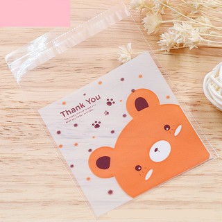 ถุงใส่คุ้กกี้ ลายหมีสีส้ม 10*10ซม. แพ๊ค 100ใบ