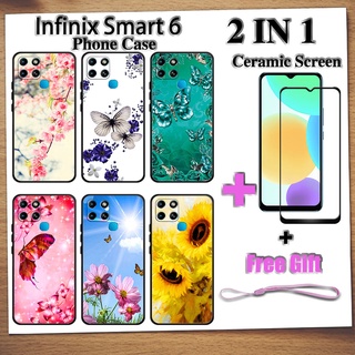 2 IN 1 Infinix Smart 6 เคสโทรศัพท์ พร้อมกระจกนิรภัย เซรามิค ป้องกันหน้าจอ โค้ง ฟิล์มนิรภัย ผีเสื้อ