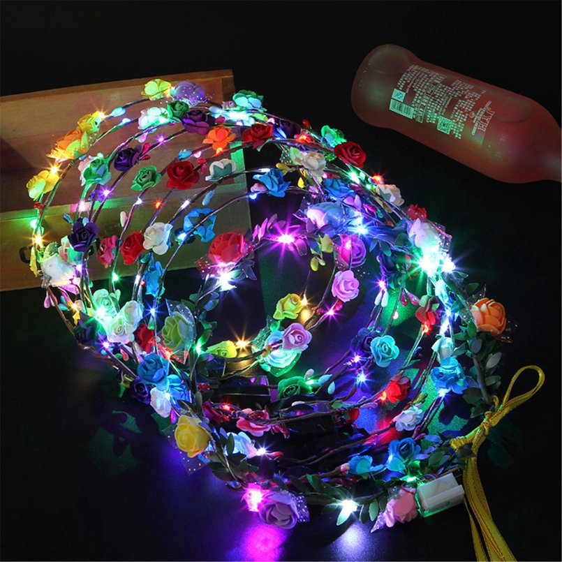Fulllove  ที่คาดผมมงกุฎดอกไม้ มีไฟ LED 8 สี Christmas Xmas Decoration