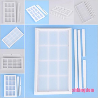 [SHKIb] 1:12 Dollhouse Wooden Miniature White 12 field Window Frame Model Accessories DOM