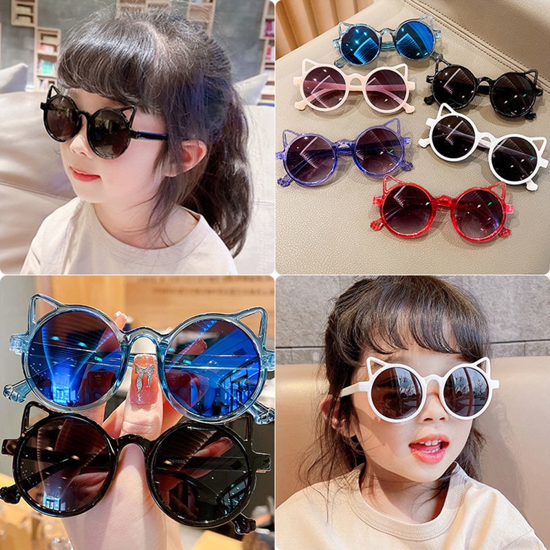 แว่นตากันแดด ป้องกันรังสียูวี ลายการ์ตูนหูแมวน่ารัก สไตล์วินเทจ สําหรับเด็กผู้ชาย และเด็กผู้หญิง