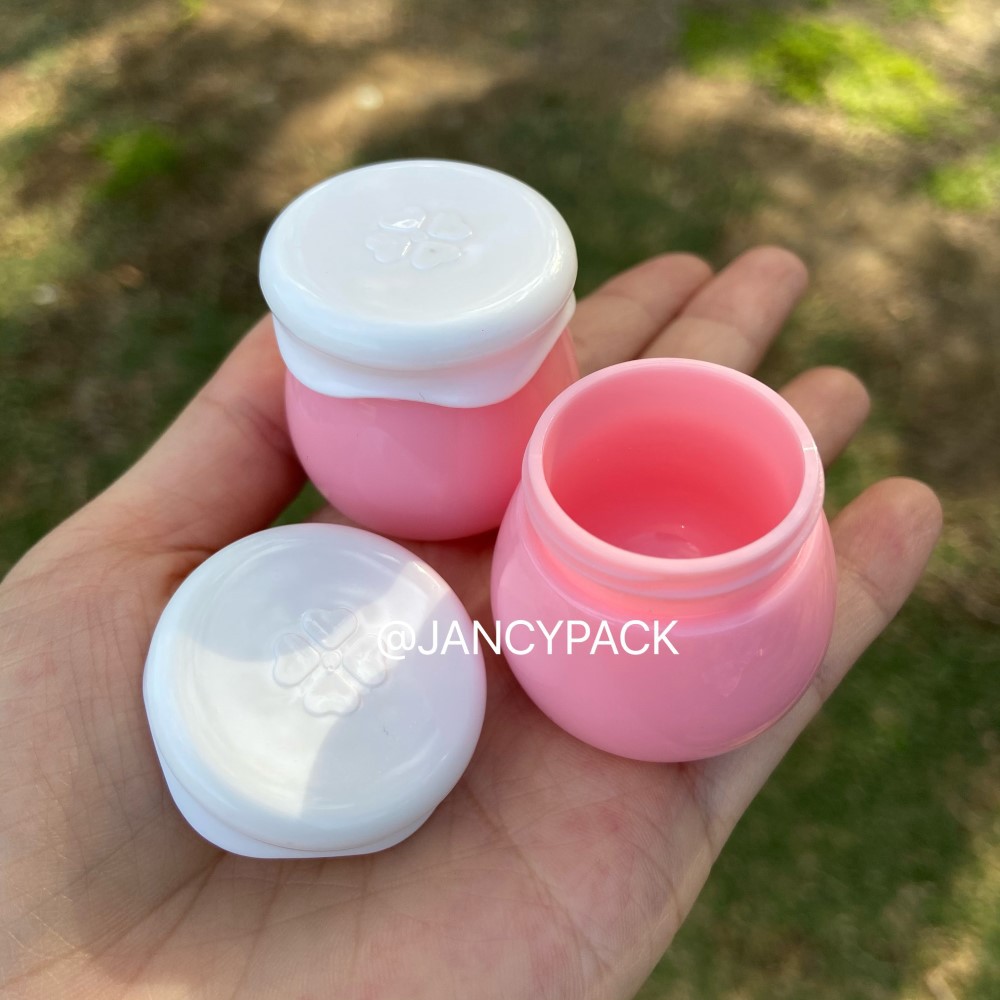 Jancy PACK กระปุกเปล่า ทรงกลม สีชมพู ขาว น่ารัก พร้อมฝาปิด สําหรับใส่ครีมขัดริมฝีปาก 10 กรัม