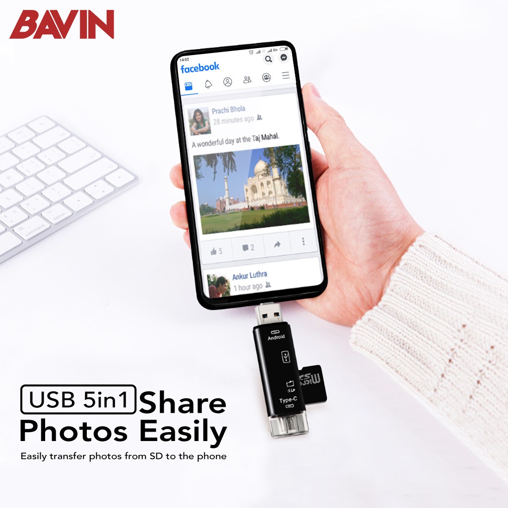 GS8 5 in 1 USB 2.0 Type C/USB/Micro USB SD TF การ์ดหน่วยความจําอ่านอะแดปเตอร์ OTG