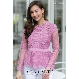 Alacarte xxl อก42 นิ้ว เสื้อลูกไม้สีชมพูแขนยาว