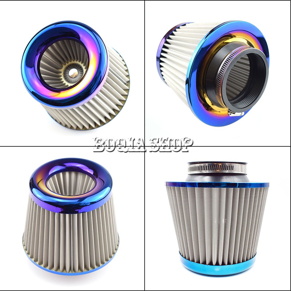 เครื่องกรองอากาศสแตนเลส 3 นิ้ว 76 มม. สีฟ้า สําหรับรถแข่ง