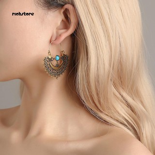 RichS_Ethnic Hollow Pattern Artificial Turquoise Chandelier Dangle Earrings Women Gift