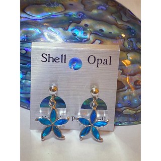 ต่างหูเปลือกหอย Shell opal ทำจากเปลือกหอยเป๋าหื้อนิวซีแลน์รูปดอกไม้