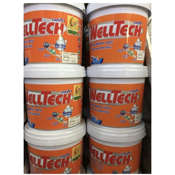 W823สีทาบ้านอะคริลิคกึ่งเงาทาภายนอก-ภายในเวลเท็คของบริษัทสีกัปตันขนาด2.5แกลลอน(9.460ลิตร)สีJumpingBe