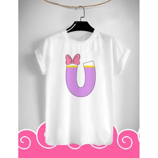 เสื้อยืดตัวอักษร U เดซี่ โบว์ชมพู ลายน่ารักๆ