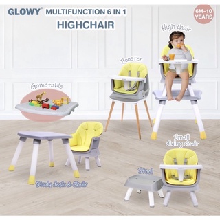 เก้าอี้ทานข้าว GLOWY รุ่น Multifunction 6 in 1 High Chair ฟังก์ชั่นการใช้งานได้หลากหลาย คุ้มค่า สวยงาม แข็งแรง