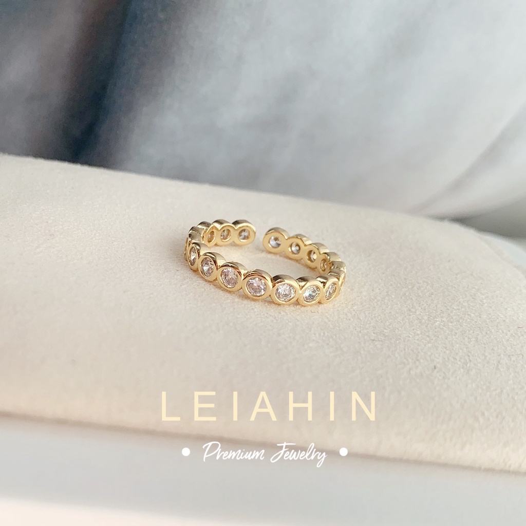 LEIAHIN แหวนเพทายขนาดปรับได้ เคลือบด้วยทองคำ 18K เสริมลุคแฟชั่นสำหรับผู้หญิง