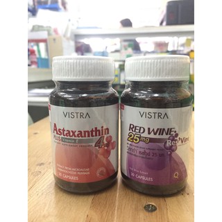 SET Vistra ผิวสวยใส (1.Vistra Astaxanthin 4 mg 30s*1ขวด+2.Vistra Red Wine 30s*1ขวด)