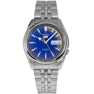 SEIKO 5 Automatic นาฬิกาข้อมือผู้ชาย สีเงิน/น้ำเงิน/เหลือง สายสแตนเลส รุ่น SNK371K1