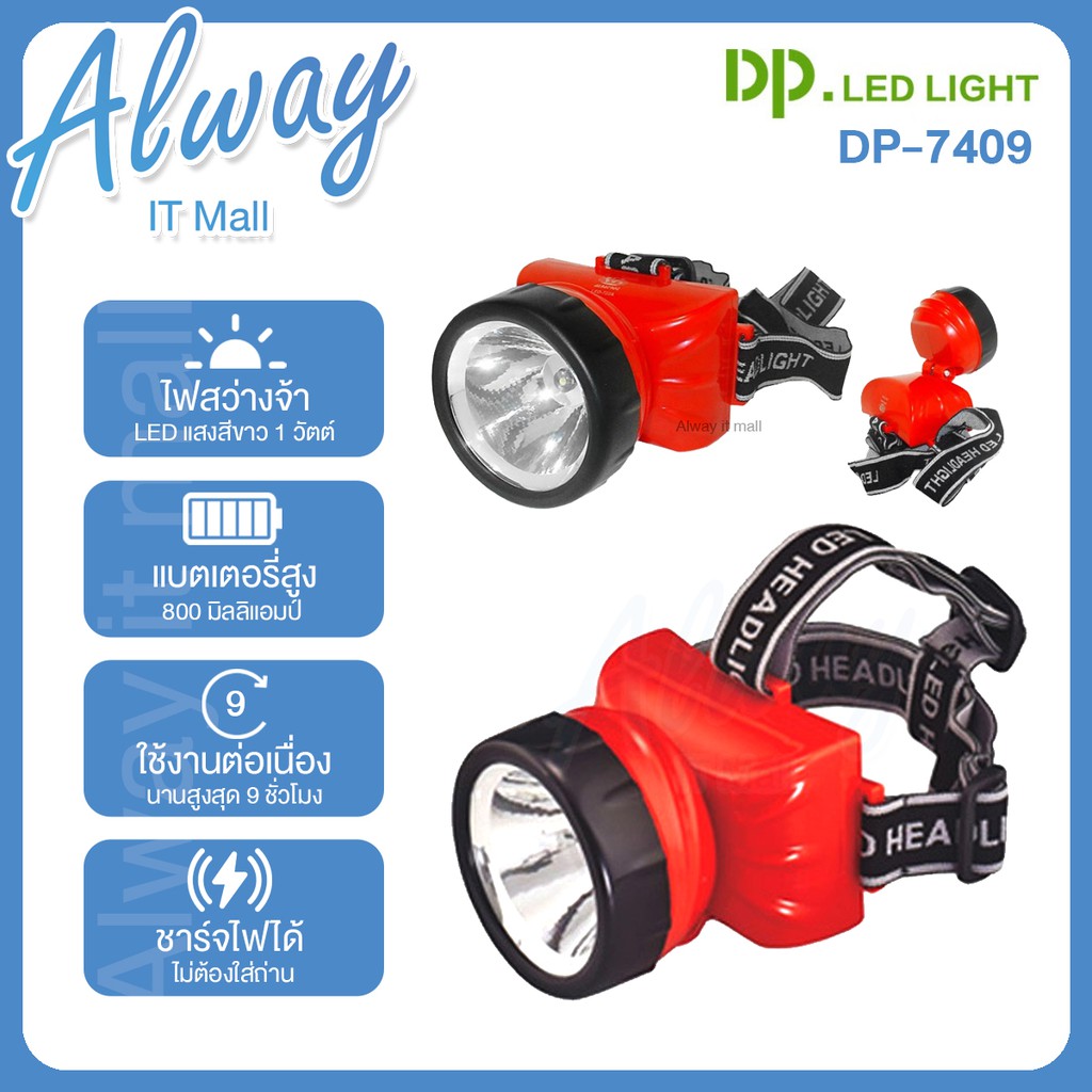 DP LED Light รุ่น LED-722A ไฟฉายแบบสวมหัวได้ ราคาถูก