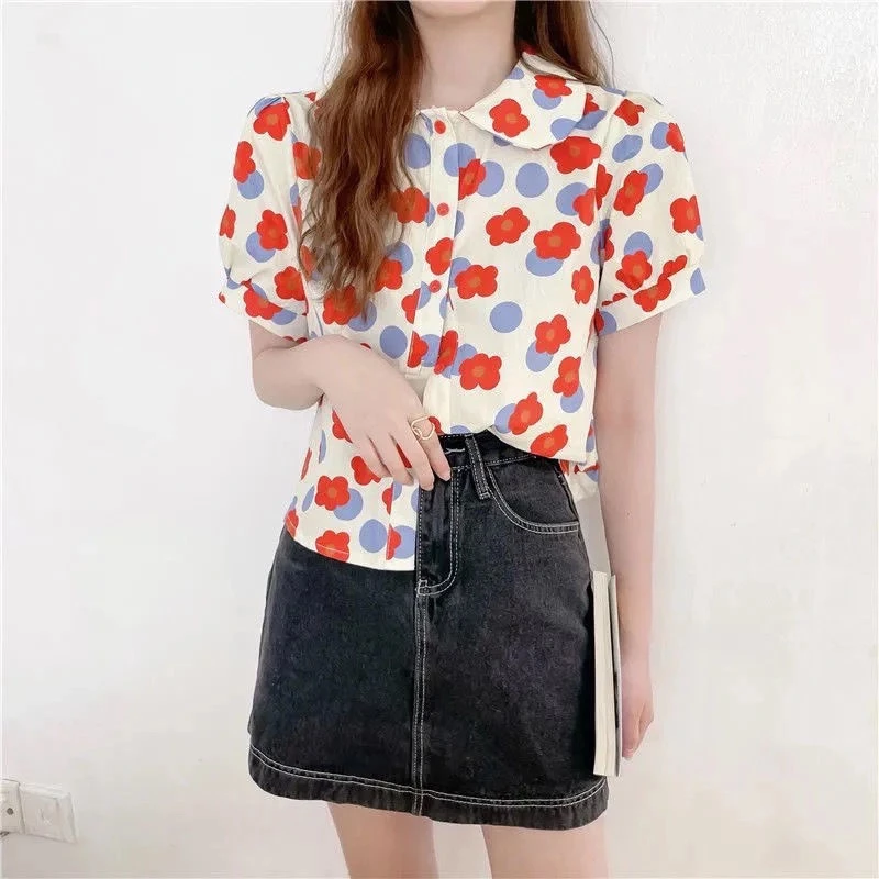 เสื้อเชิ้ตลายดอก คอปกโปโล ทรงหลวม แขนสั้น thumbnail 10