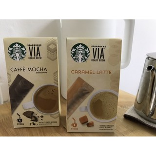 💥ถูกกว่าชอป ของแท้ 💯% Starbucks via  Caramel Latte &amp; Caffe Mocha with cocoa ☕️🍫