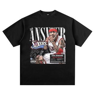 [S-5XL]เสื้อยืดแขนสั้น เปิดไหล่ พิมพ์ลายตัวอักษร Allen Iverson Aaron Iverson สไตล์ฮิปฮอป