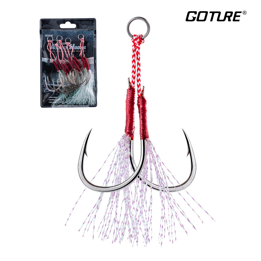 GOTURE เบ็ดตกปลา ตะขอ เหล็กคู่ เบ็ด5ชิ้น 10ชิ้น/แพ็ค มีขน แหลมคม