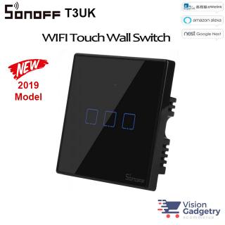 Sonoff Smart Home TX T3 T3UK3C ปลั๊กสวิตช์ติดผนัง Wifi RF แผงสัมผัส Alexa 3 Triple Gang