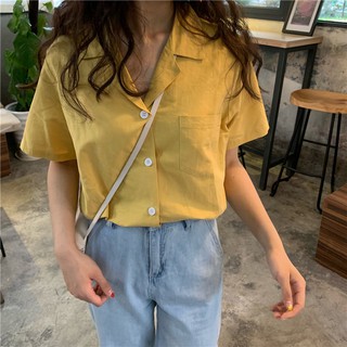 พร้อมส่ง 🌼 yellow short sleeve เชิ้ตเหลือง เชิ้ตแขนสั้น C130