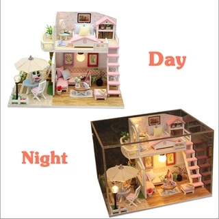 (🇹🇭พร้อมส่ง) บ้านจิ๋วDIY บ้านตุ๊กตา พร้อมครอบกันฝุ่น โมเดลบ้านตุ๊กตา ประกอบเอง ส่งไว