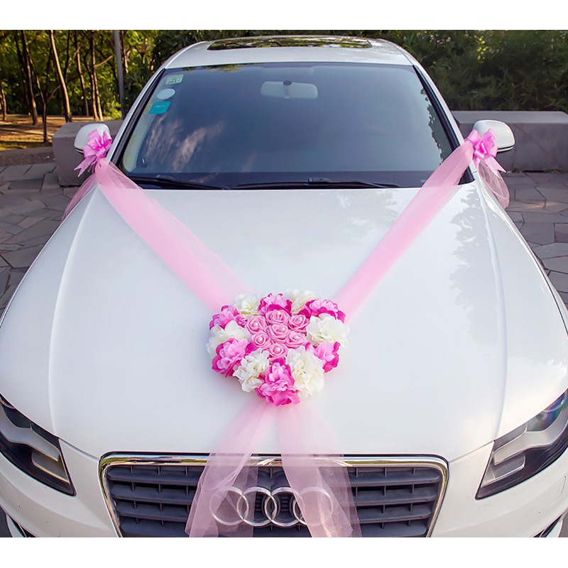 ดอกไม้ติดรถเจ้าบ่าว ⭐️ พร้อมส่ง ⭐️โบว์ผูกรถแต่งงาน โบว์ผูกรถเจ้าบ่าว ติดมุก ดอกไม้ตกแต่งรถ
