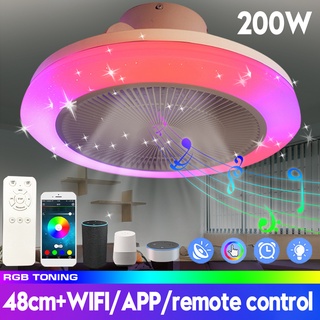 พัดลมติดเพดาน LED RGB 300W หรี่แสงได้ ปรับความเร็วได้ 3 ระดับ พร้อมรีโมตคอนโทรล APP