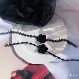 【JIHE】สร้อยคอโช้กเกอร์ ลายดอกกุหลาบ สีดํา สไตล์เกาหลี สําหรับผู้หญิง