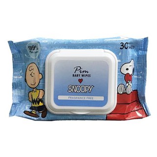 แผ่นเช็ดทำความสะอาดผิว SNOOPY BABY WIPES ไม่มีกลิ่น 30 ชิ้น 1แถม1 ไม่ทำให้ระคายเคืองผิว