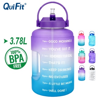 Quifit ขวดน้ําแกลลอน ปากกว้าง 3.78 ลิตร พร้อมหลอดดูด ไร้ BPA สําหรับออกกําลังกาย เล่นกีฬา