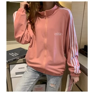 เสื้อแจ็คเก็ตแขนยาวผญลาย UNIQUE มีกระเป๋าและซิปหน้าเสื้อคลุม กันแดดกันลมร้อน กันหนาวผู้หญิง 3สี4ไซส์ M-XXL
