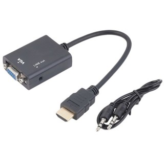 อุปกรณ์แปลงสัญญาณ HDMI to VGA with Audio HD Conversion Cable Converter Adapter for PC Laptop/ TV/Projector(Black)