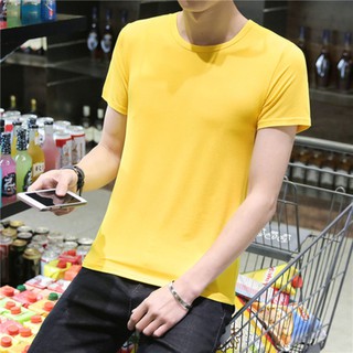 ✨T-SHIRT เสื้อยืด คอกลม แขนสั้น สีพื้น ผ้าCotton100% (สีเหลือง)✨