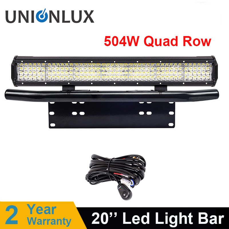 Quad 20inch 504w flood led light bar   23" bull bar front bumper license plate Mount bracket For Off