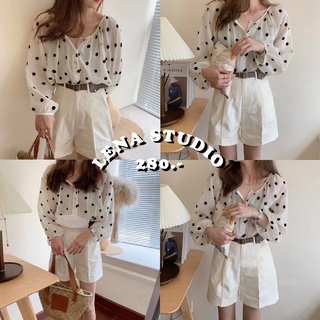 Lena Studio🌷พร้อมส่ง ♡ Minimal Dot Blouse เสื้อลายจุดมินิมอล เสื้อสไตล์เกาหลี เสื้อใส่ไปคาเฟ่