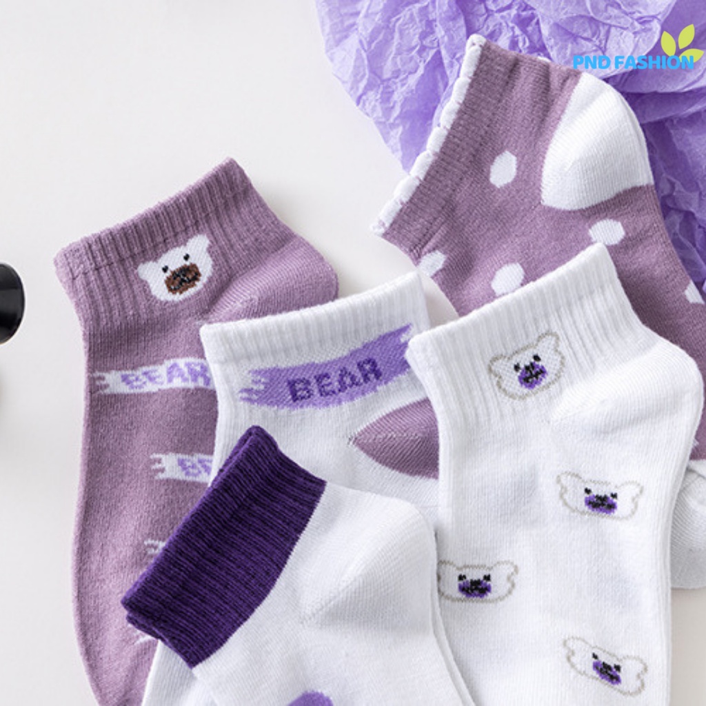 เซ็ต 5 คู่ ถุงเท้าผู้หญิงสไตล์เกาหลี ถุงเท้าผู้หญิงคอยาวลายน่ารัก PND Fashion