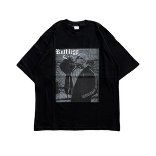 เสื้อยืดโอเวอร์ไซส์เสื้อยืด แขนสั้น พิมพ์ลาย Gangsta RAP สีดําS-3XL