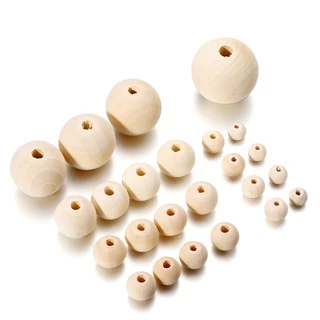 St.kunkka 100Pcs 4-30mm ลูกปัดไม้กลม ลูกปัดไม้ธรรมชาติ สีธรรมชาติเป็นมิตรกับสิ่งแวดล้อมลูกปัดไม้หลวมสำหรับการทำเครื่องประดับ DIY