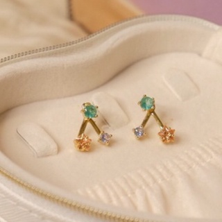 [สำหรับลูกค้าใหม่ในshopee] TI.MI star jacket earrings in turquoise color ต่างหูชุบทองเหลือง18k พลอยcz