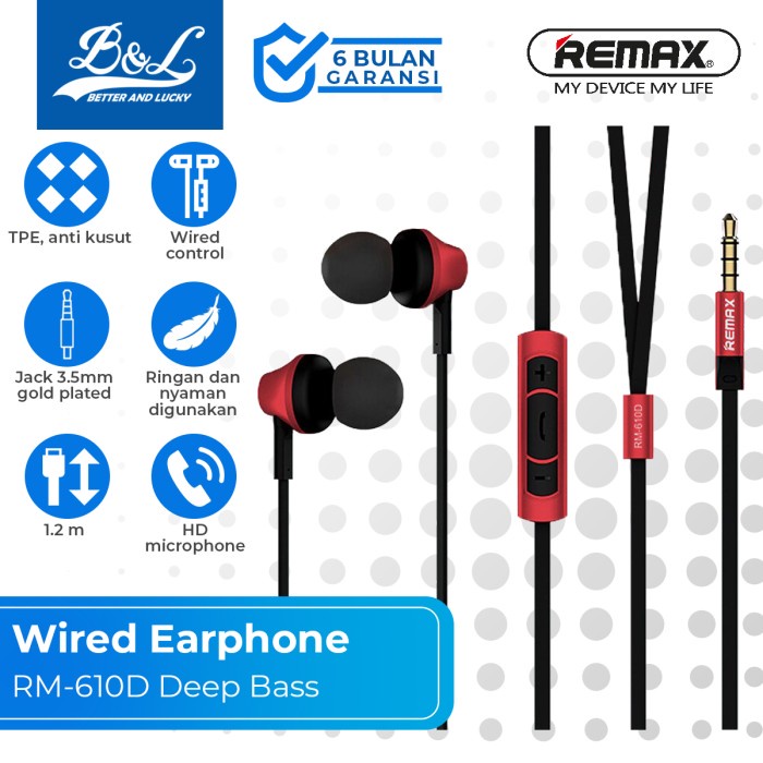 Remax RM-610D EARPHONE Music & CALL HIFI SOUND DEEP BASS